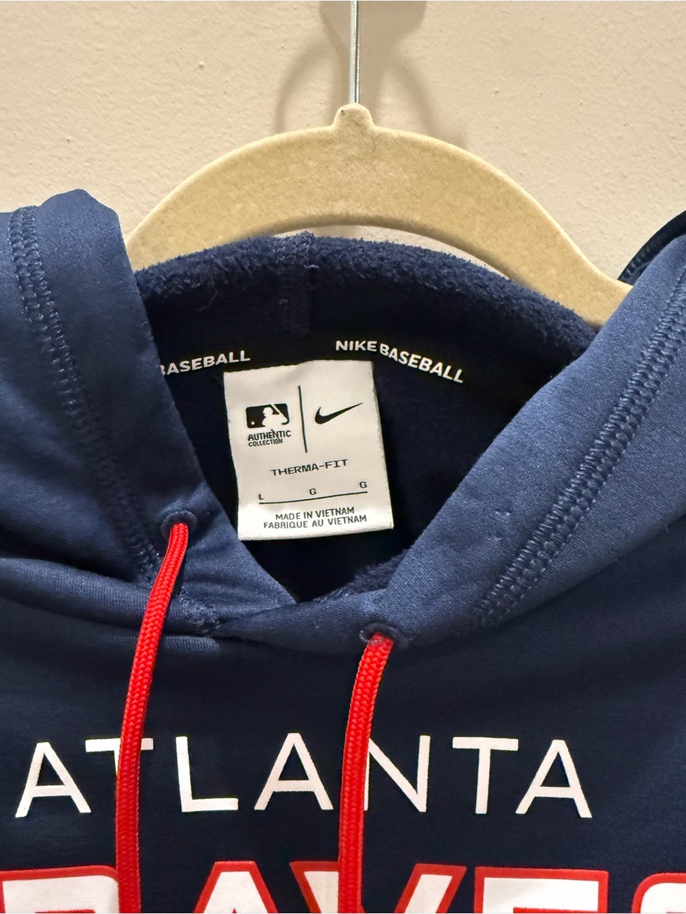 Atlanta Braves Hoodie Sweatshirt Mens L Blue MLB Baseball Nike Therma Fit - Picture 3 of 4